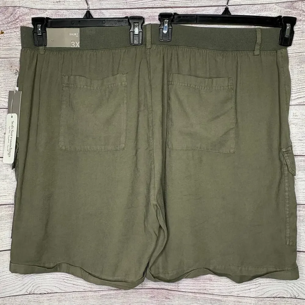 Soft Surroundings Pali Cargo Dusty Olive Cuffed Pocket Shorts Size 3XL New